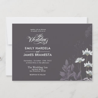 Elegant Floral and Dark Background Budget Wedding  Invitation
