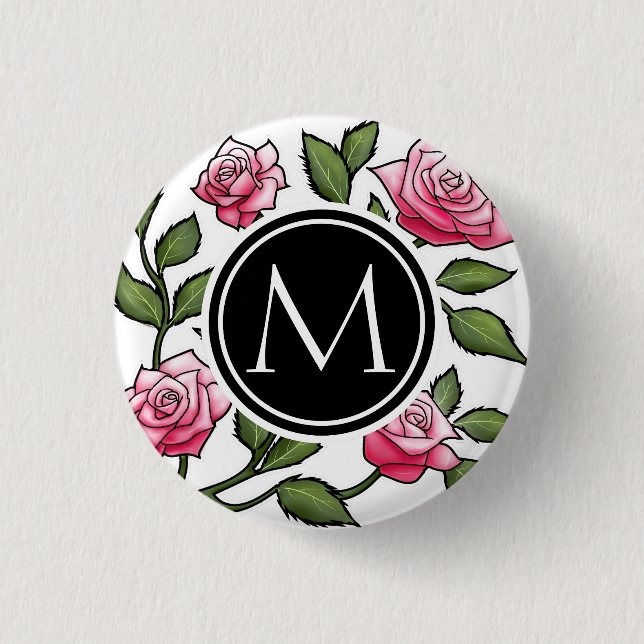 Elegant Floral and Monogram 3 Cm Round Badge (Front)