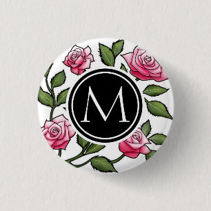 Elegant Floral and Monogram 3 Cm Round Badge