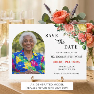 Elegant Floral and Photo 100th Birthday Party  Save The Date