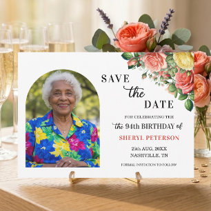 Elegant Floral and Photo 94th Birthday Party  Save The Date