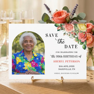 Elegant Floral and Photo 99th Birthday Party  Save The Date