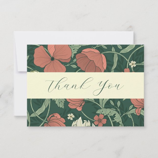 Elegant Floral And Vines Thank You Card (Front)