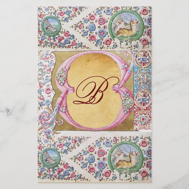 ELEGANT FLORAL,ANGELS,PINK ROSES,ANIMALS MONOGRAM STATIONERY (Front)