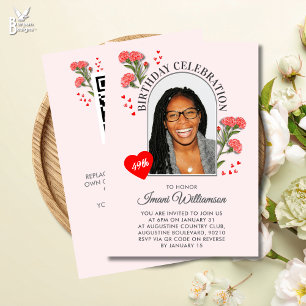 Elegant Floral ANY AGE Photo JANUARY Birthday Invitation