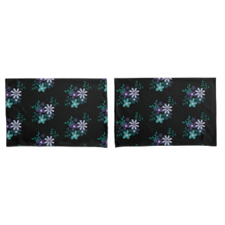Elegant floral aqua green purple violet Dark BG Pillowcase
