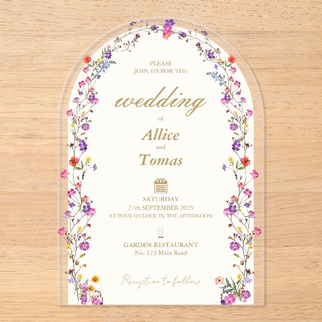 Elegant Floral Arch Acrylic Wedding Invitation (Front)