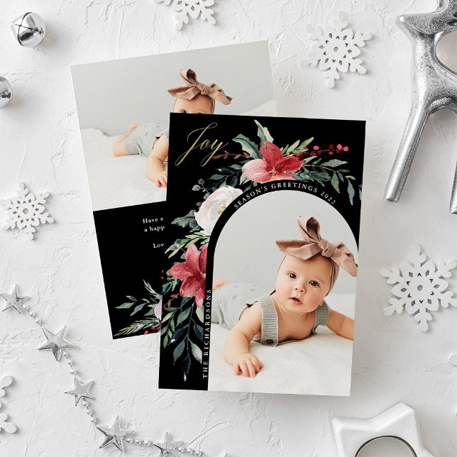 Elegant Floral Arch and Photo Holiday Card (Creator Uploaded)