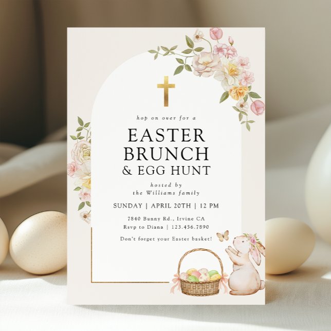 Elegant Floral Arch Easter Brunch & Egg Hunt Invitation (Creator Uploaded)