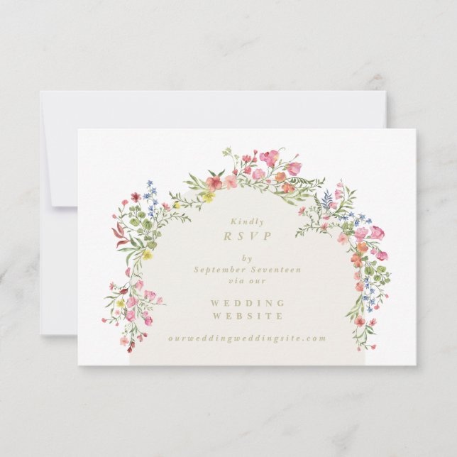 Elegant Floral Arch QR CODE BACK wedding website RSVP Card (Front)