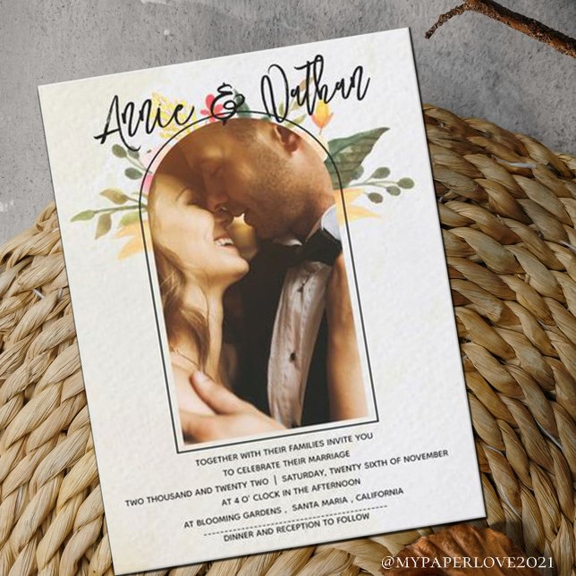  Elegant Floral Arch Script Romantic Photo Wedding (Creator Uploaded)