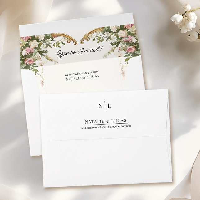 Elegant Floral Arch Vintage Wedding Monogram  Envelope (Creator Uploaded)