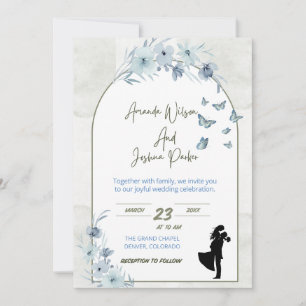 Elegant Floral Arch Wedding Invitation Blue Wat