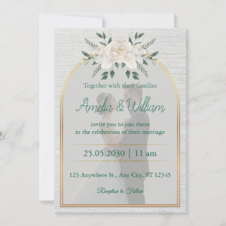 Elegant Floral Arch Wedding Invitation with Gold 