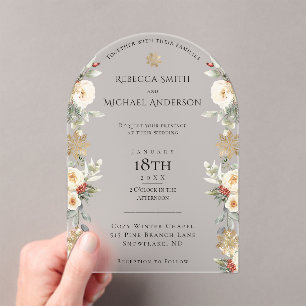 Elegant Floral Arch Winter Wedding Acrylic Invitations