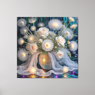 Elegant Floral Arrangement With Illuminated Roses Canvas Print