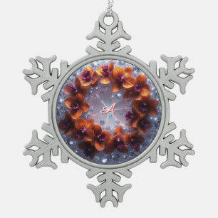 Elegant Floral Arrangement with Orchids Snowflake Pewter Christmas Ornament