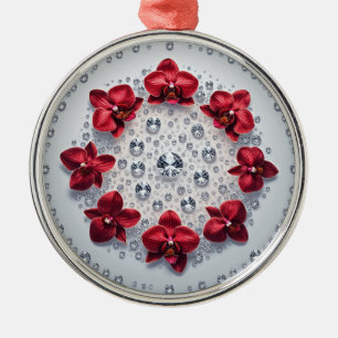 Elegant Floral Arrangement with Red Orchids Metal Tree Decoration