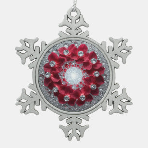 Elegant Floral Arrangement with Red Orchids Snowflake Pewter Christmas Ornament