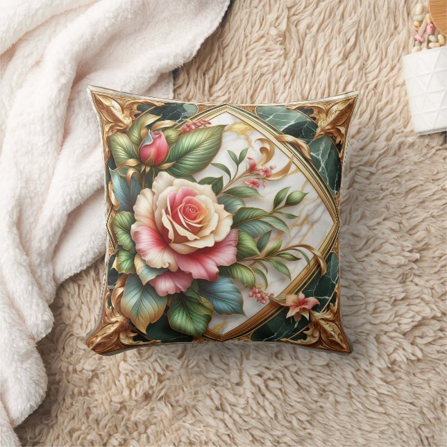 Elegant Floral Arrangement With Roses and Leaves Cushion (Blanket)