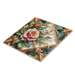 Elegant Floral Arrangement With Roses and Leaves Tile