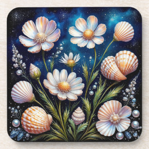 Elegant Floral Arrangement with Seashells Coaster