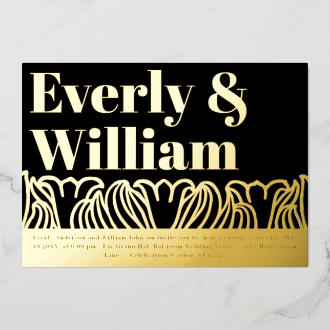 Elegant Floral Art Deco Modern Gold Wedding     (Front)