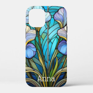 Elegant Floral Art Nouveau Blue Stained-Glass Iris iPhone 12 Mini Case