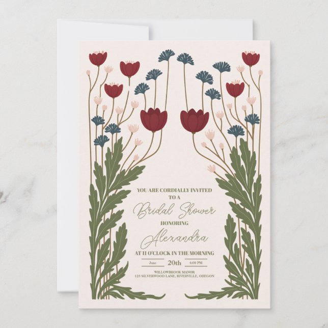 Elegant  Floral Art Nouveau Bridal Shower Invitation (Front)
