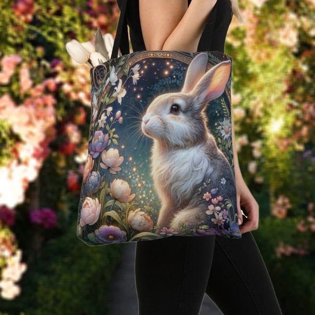 Elegant Floral Art Nouveau Bunny Easter Tote Bag (Creator Uploaded)