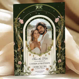 Elegant Floral Art Nouveau Save the Date Photo Invitation