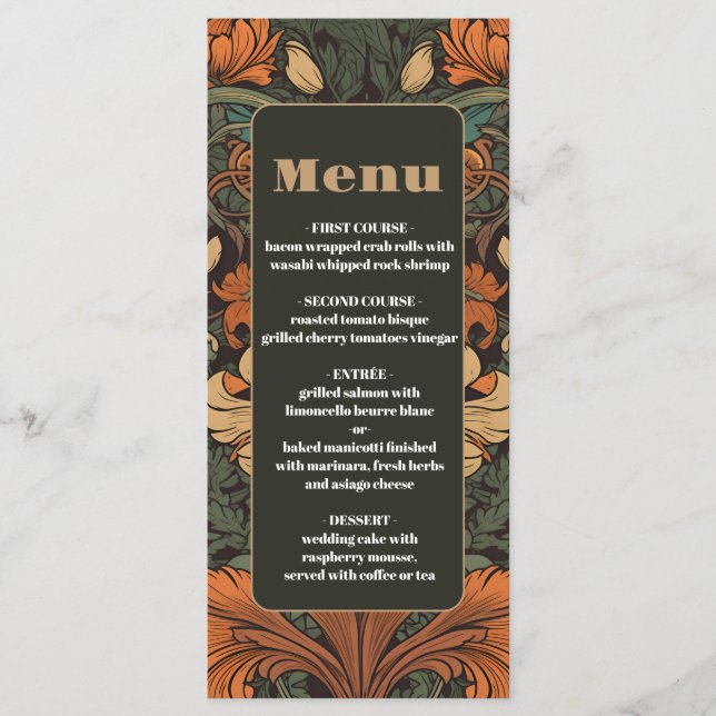 Elegant Floral Art Nouveau Wedding Menu (Front)
