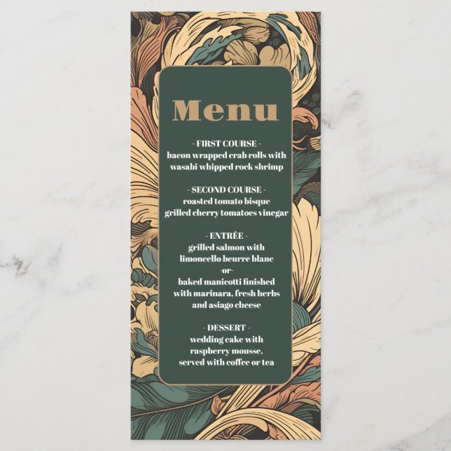 Elegant Floral Art Nouveau Wedding Menu (Front)