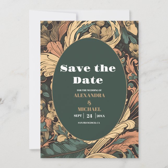 Elegant Floral Art Nouveau Wedding Save The Date (Front)