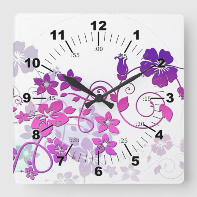 Elegant Floral Art Square Wall Clock (Front)