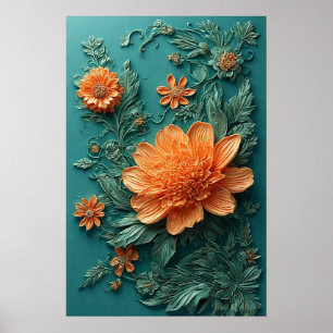 Elegant Floral Artwork with Orange Flowers Poster
