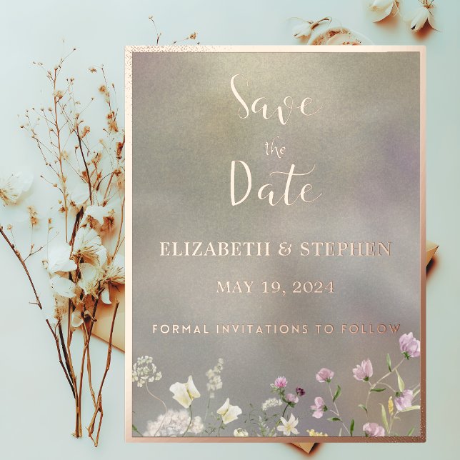 Elegant Floral Autumn Foil Save The Date Postcard (Creator Uploaded)