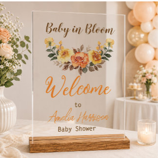 Elegant  Floral Baby Shower Acrylic Sign