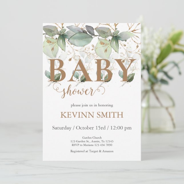 Elegant Floral Baby Shower Boy Invitation (Standing Front)