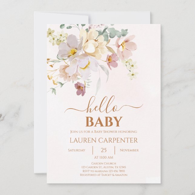 Elegant Floral Baby Shower Girl Invitation (Front)