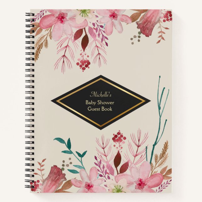 Elegant floral Baby Shower Guest  Notebook (Front)