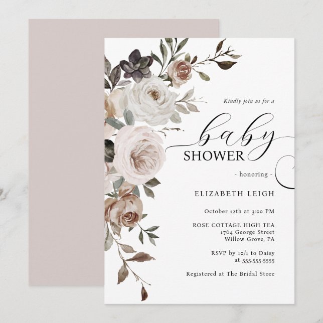 Elegant Floral Baby Shower Invitation  (Front/Back)