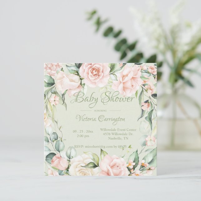Elegant Floral Baby Shower Invitation (Standing Front)