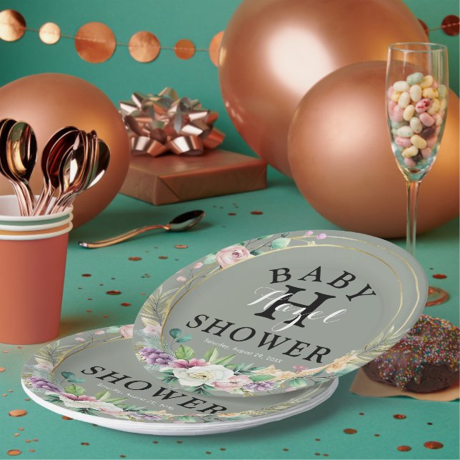 Elegant Floral Baby Shower Party Paper Plates (Multi)