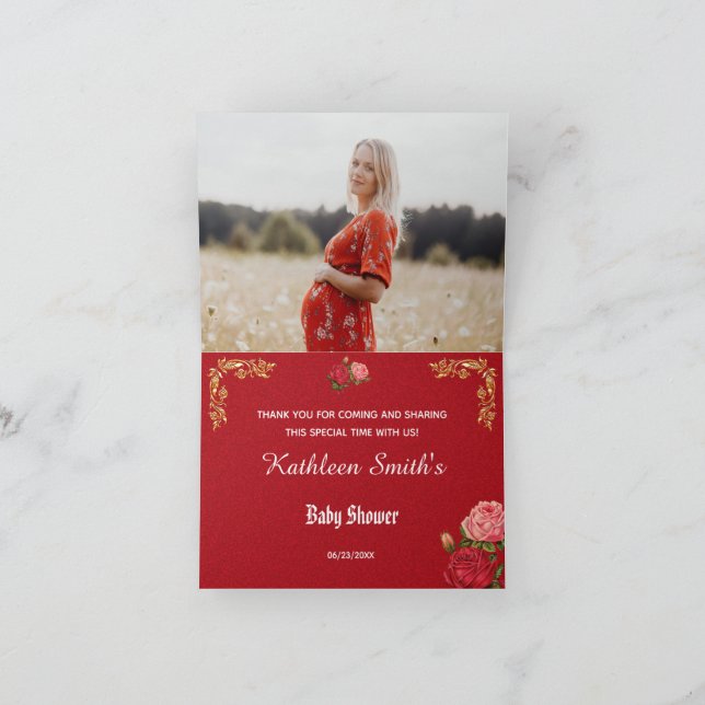 Elegant Floral Baby Shower Photo Thank you Card (Inside)