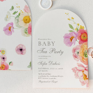 Elegant Floral Baby Shower Tea Party Invitation