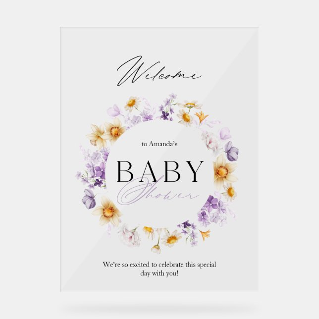 Elegant Floral Baby Shower Welcome Sign (Front)