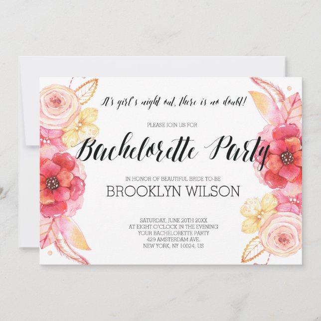 Elegant Floral Bachelorette Party Invitations (Front)