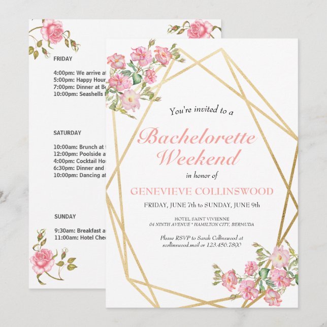 Elegant Floral Bachelorette Weekend Itinerary Invitation (Front/Back)