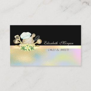 Elegant Floral Bakery Tools Black Colourful Business Card
